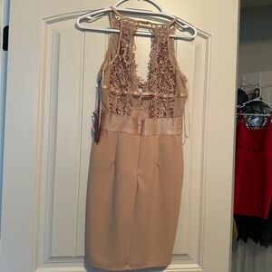 Haute Monde Tan Lace Midi Dress